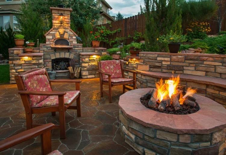 Paver fire pit on concrete patio