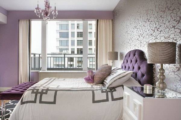 I like the cool chandelier! The  color of the purple accent wall is very pretty, I like this idea b