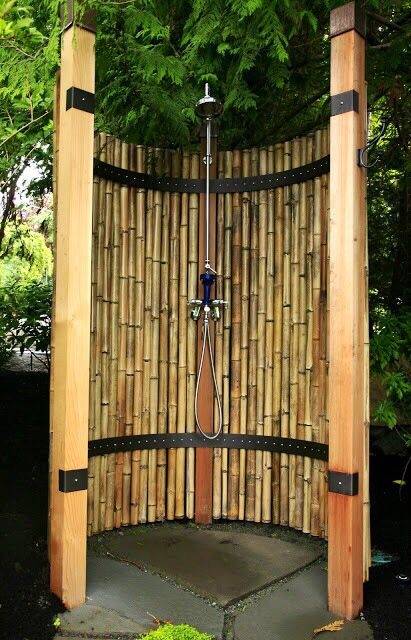 Above: An outdoor shower in a secluded corner of a Cape Cod garden needs no  walls, doors, or curtains