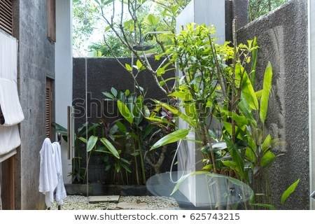 Tropical shower outdoors in the luxury villa on Bali island, Indonesia