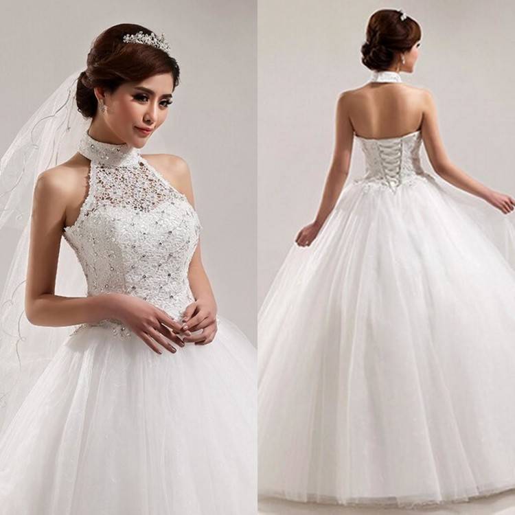 Luxury Conservative Bridal Dresses : Vintage Saudi Arabia Formal Evening Dresses High Neck Lace Beading Puffy