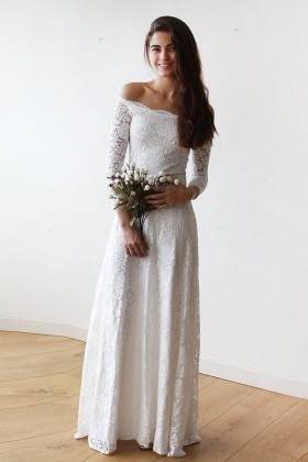 Discount Plus Size Short Wedding Dresses Vintage Style A Line Scoop Neckline 3/4 Long Sleeve Lace Tea Length Bridal Gowns Hot Sales Custom W1208 A Line