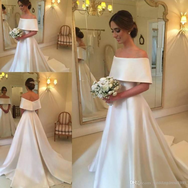 Satin vintage Wedding Dresses off shoulder korean simple elegant bridal wedding gown real picture floor length