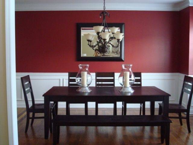 Red dining room walls with a touch of white [Design: Decor by Denise]