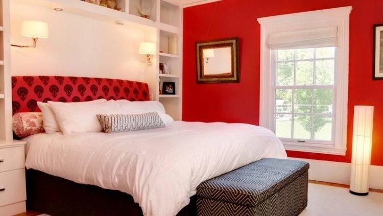 red accent wall bedroom