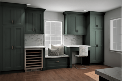 Espresso shaker cabinets in bathroom by Kitchen Craft Cabinetry