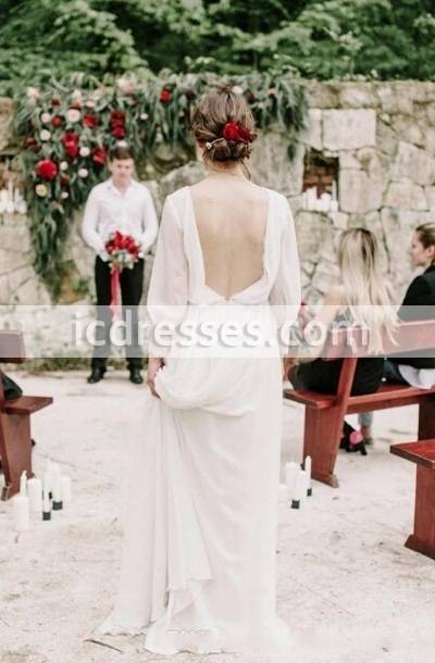 Greek Goddess Style Wedding Dress Long Sleeve Deep V Neck Flowing Chiffon  Floor Length Graceful Bridal Gowns Vestidos De Noiva Custom Made Cheap  Wedding