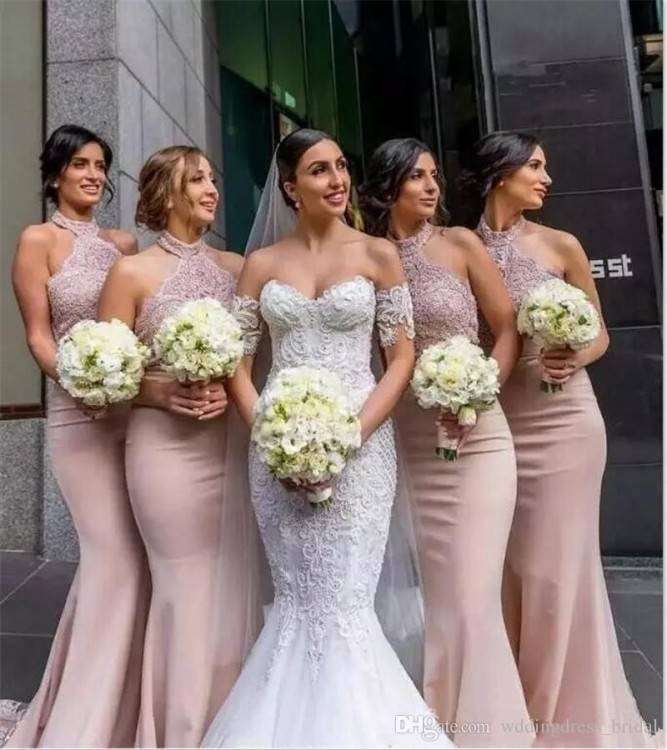 Vintage inspired wedding dress and bridesmaid dresses in similar styles