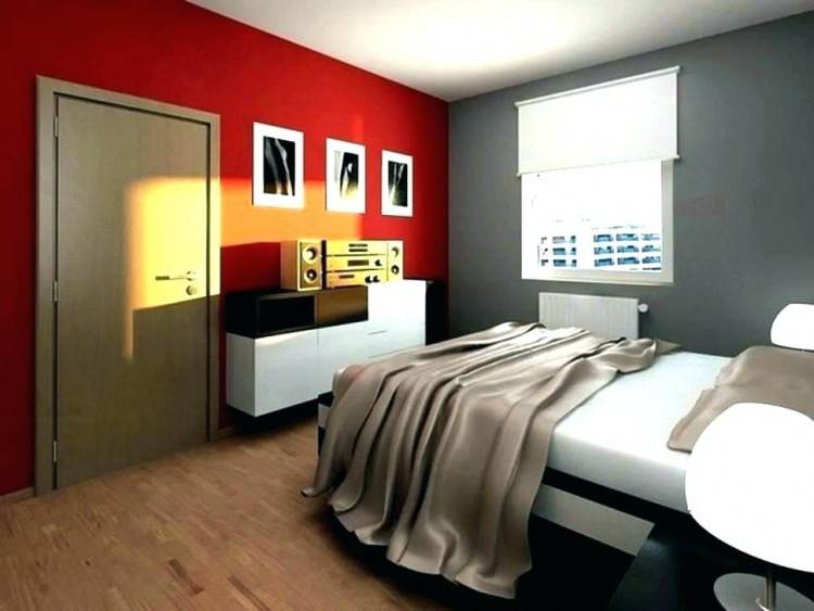 gray and red bedroom