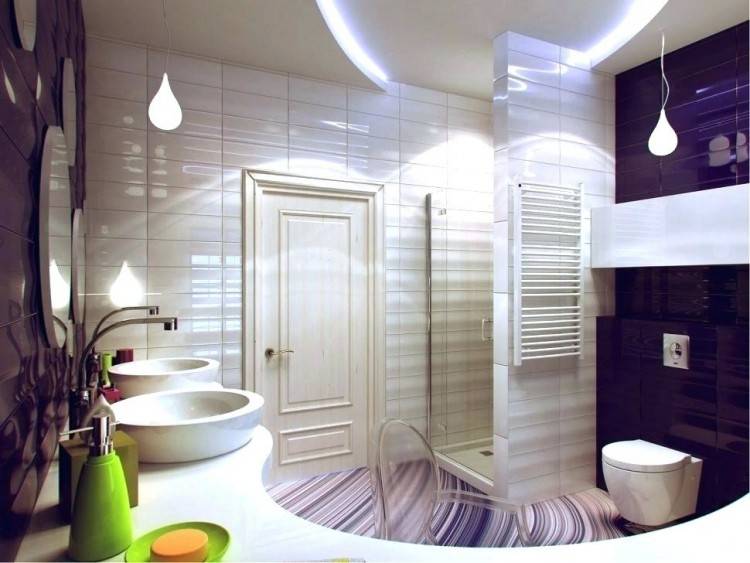 Interesting use of wall art in the purple contemporary bathroom [Design: Xstyles Bath +