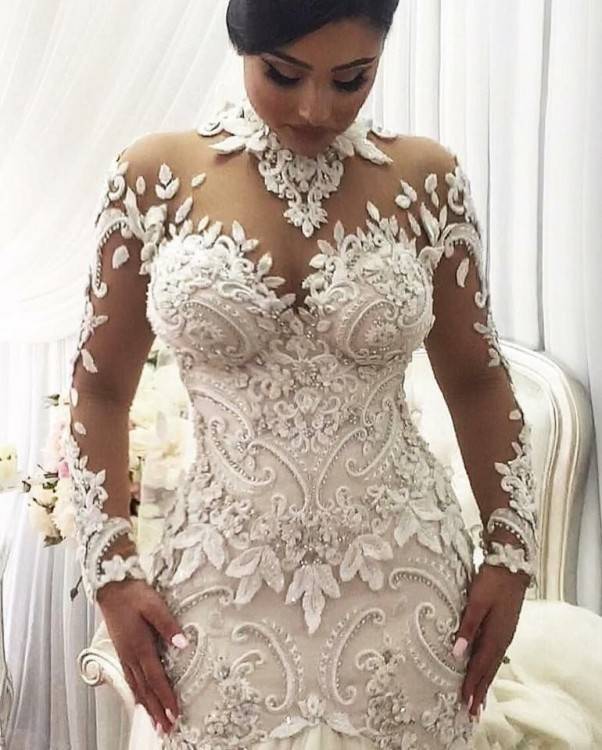 Discount Plus Size A Line Nigerian Wedding Dresses 2017 Sheer Jewel Neck  With Beads Belt Tiers Tulle Bridal Gowns Outdoor Robe De Mariée Custom  Vintage