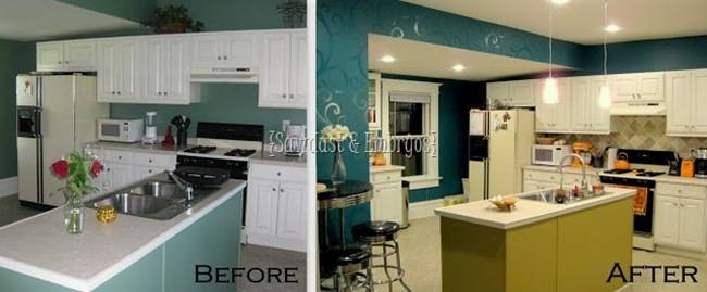 extending cabinets up to ceiling and painting a fun color!