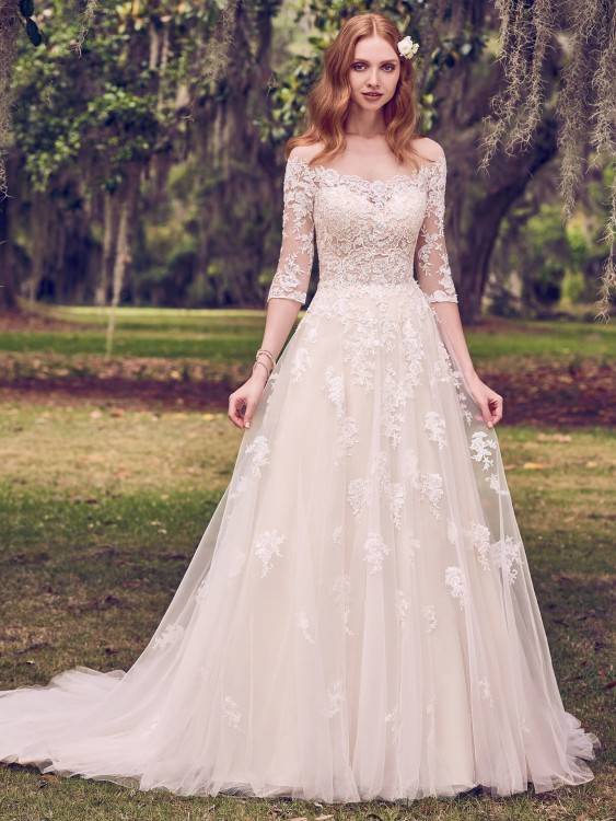 elegant full length country wedding dress with straps