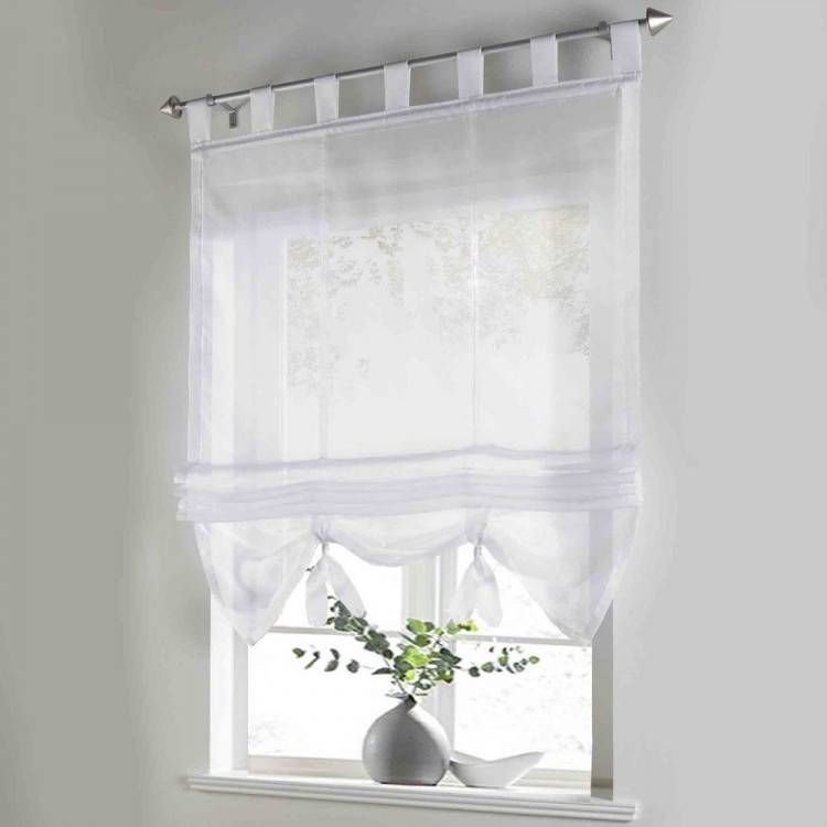 Kitchen Voile Curtains With Hand Made Popular Ribbon Design Solid Color Balcony