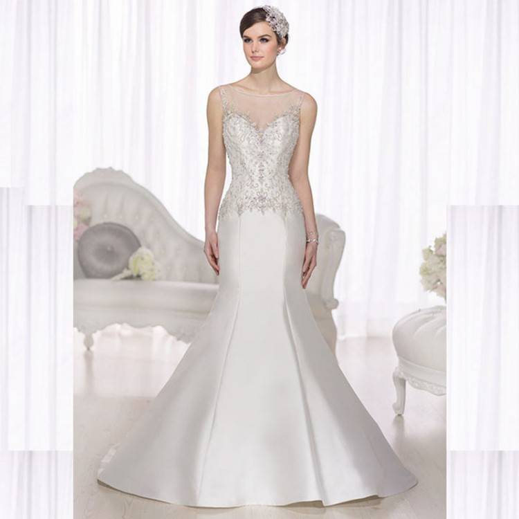 Buy 2015 Elegant Beaded Satin Wedding Dress Crystal Custom Made New Style See Through Mermaid Wedding Dresses Floor Robes De Mariage in Cheap Price on