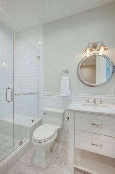 Bathroom small hex floor tiles with subway tile shower wall  and subway tile