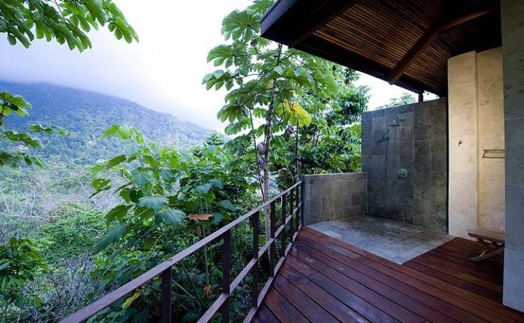 How about a private shower under the rain forest canopy next to the Ocean at