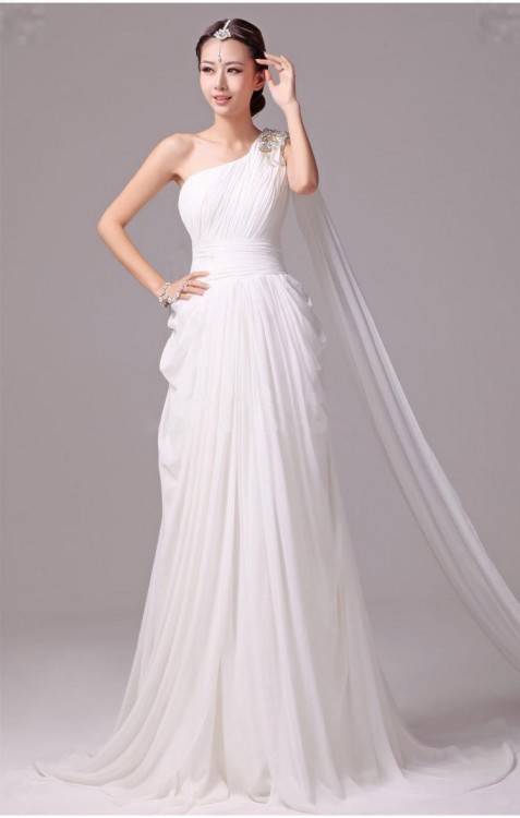 The goddess style wedding dresses are characterized by flowing  floaty