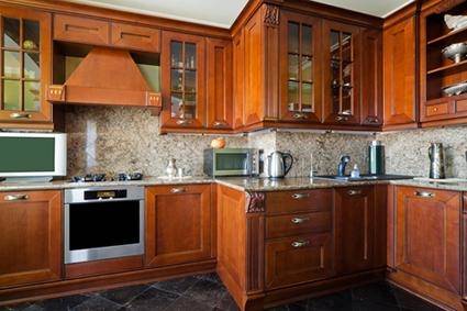 European style kitchen with red kitchen cabinets for island Kitchen Craft  Cabinetry