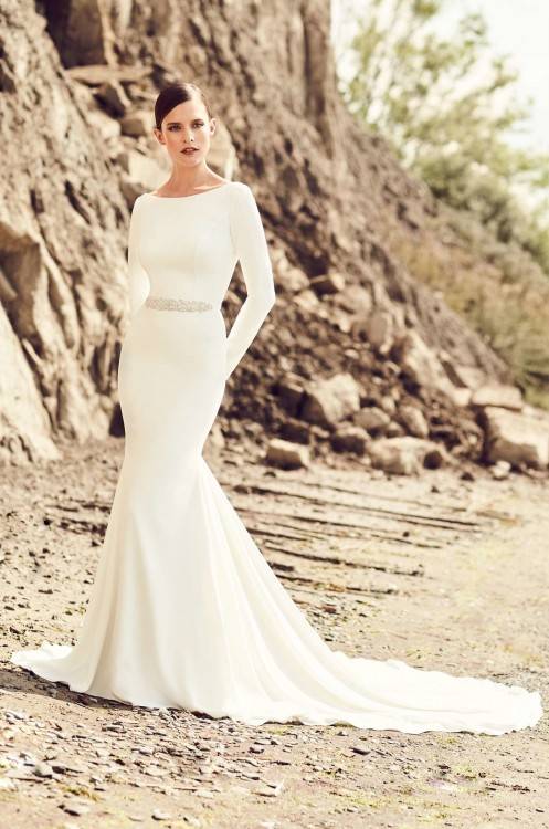 Backof Modest wedding dress with soft boat neckline, style Everett, is part  of the