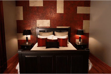 Match the moody red wallpaper with black and white decor