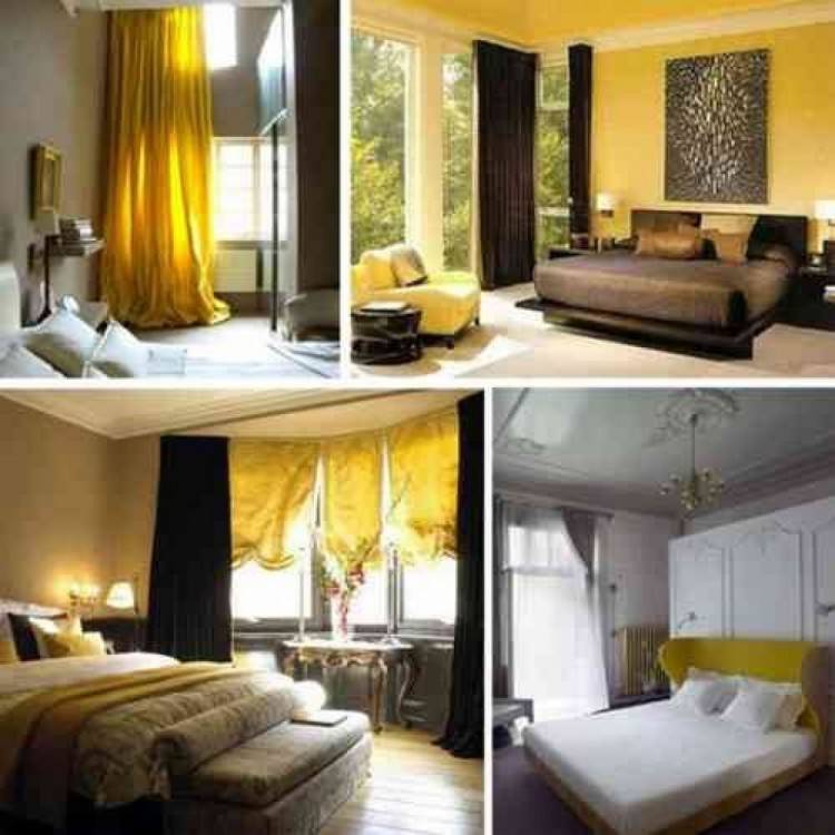 Chic yellow and grey bedroom