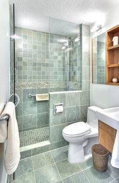 Most Popular Small Bathroom Remodel Ideas on a Budget in 2018 This beautiful look was created with cool colors, and a change of layout