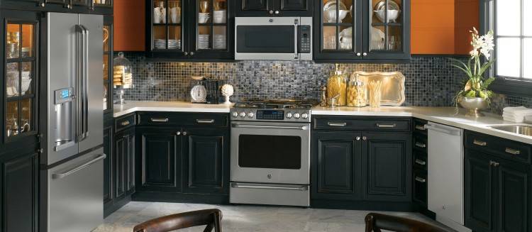 What an all white kitchen with black appliances might look like