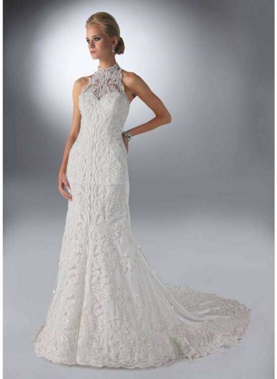 Illusion Lace Halter Sheath Wedding Dress Style WG3883