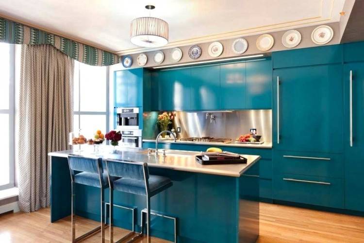 turquoise and grey kitchen