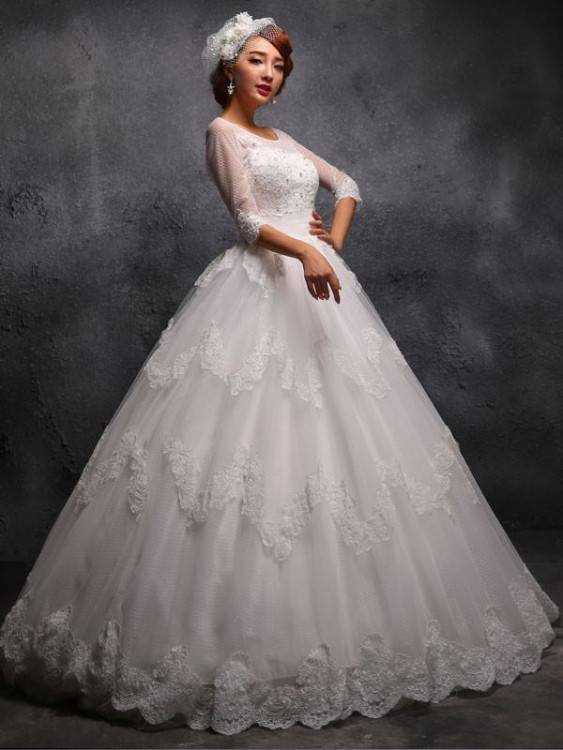 Fit and Flare Style Lace Wedding Dress with Beading