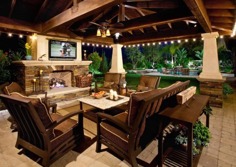 lighting patio with fireplace